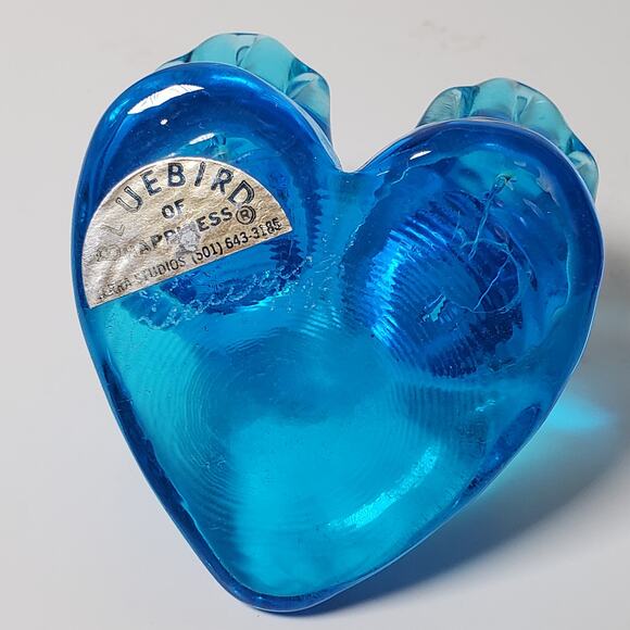 Bluebird Of Happiness Heart Love Bird Glass Statue Bright Blue Figurine Vtg 90s - Picture 7 of 10